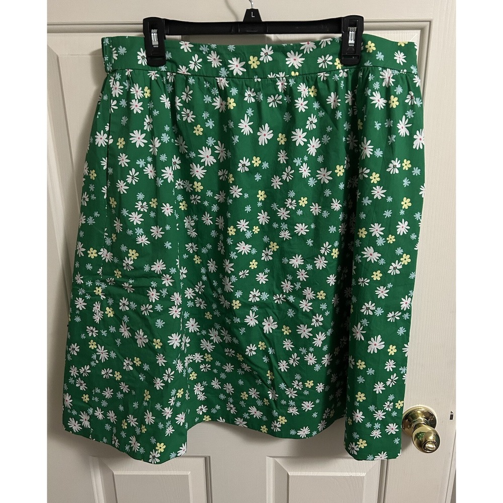 1901 Green Floral A-line Skirt XL‎ Petite Comfort Elastic Waistband Lined